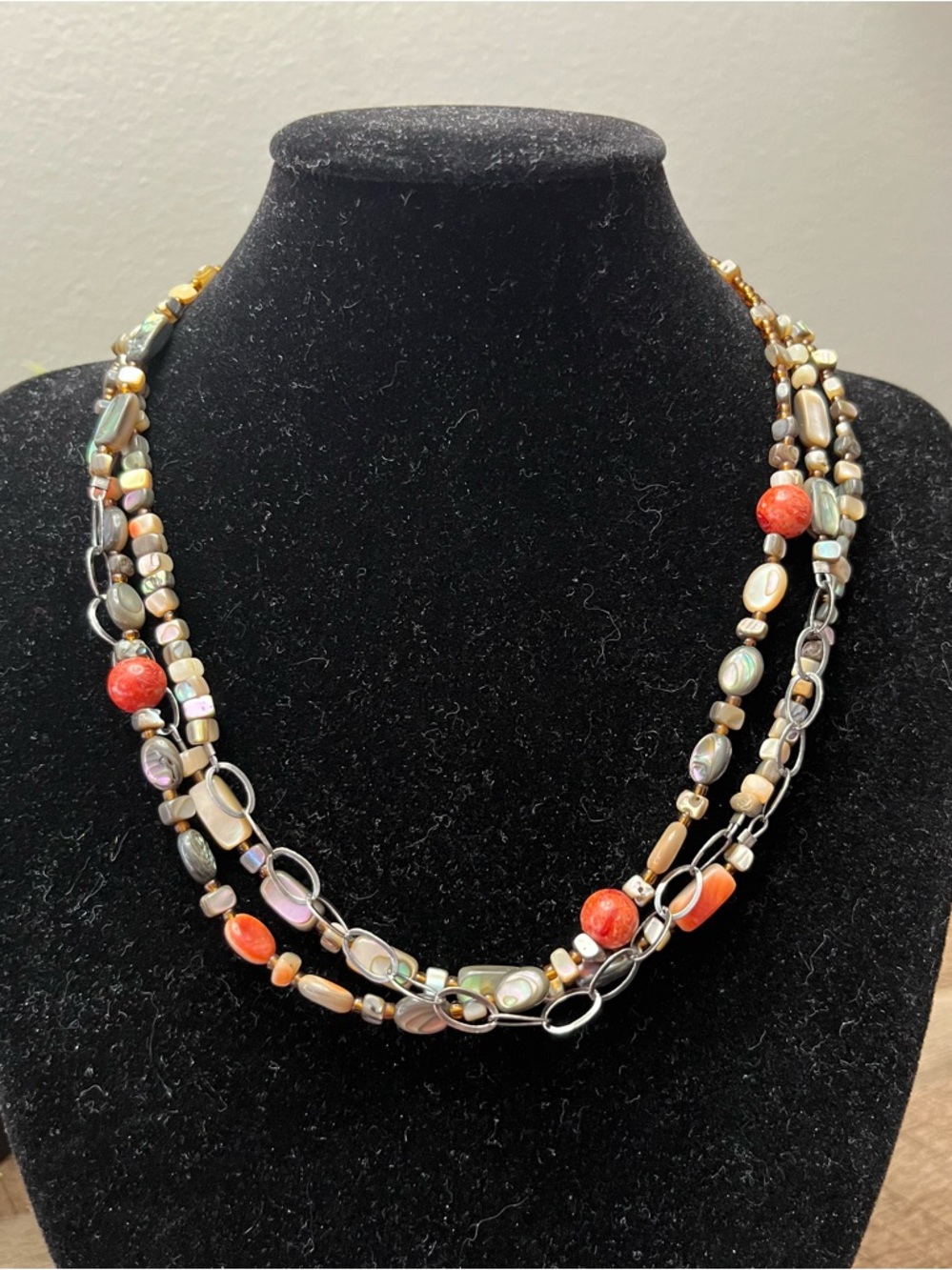 Silpada Fiesta Fun Multi-strand Coral & Abalone Bead Necklace